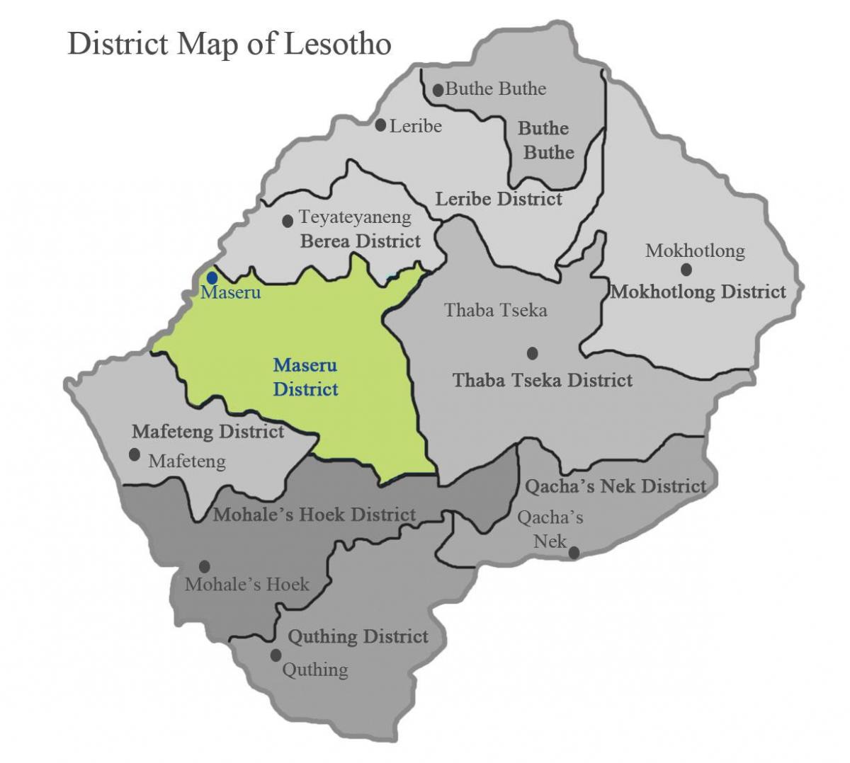 map of Lesotho showing districts
