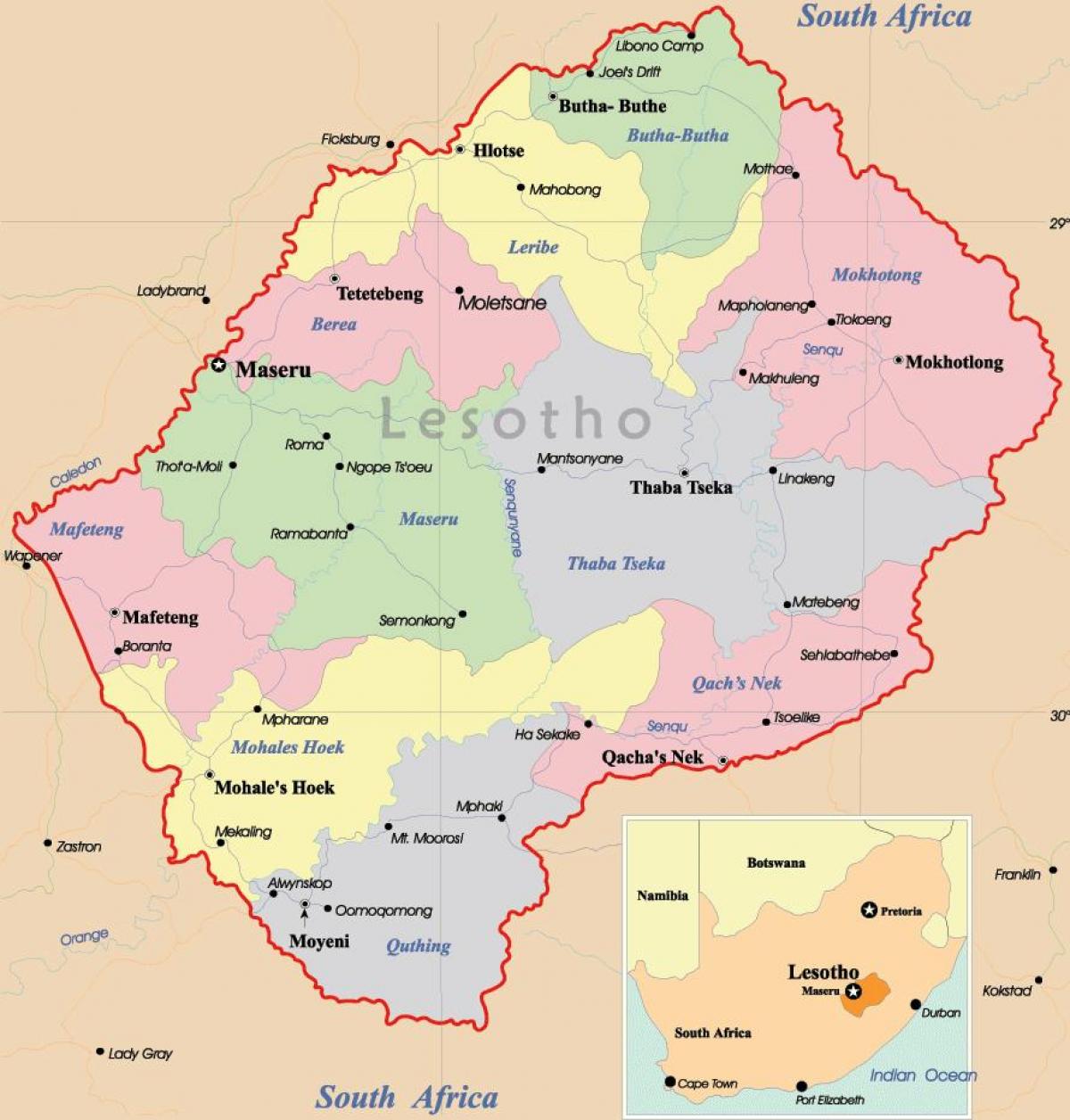 the map of Lesotho